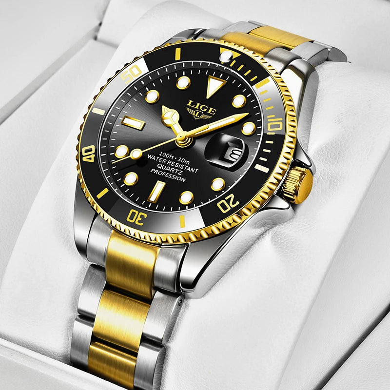 Montre Homme LIGE Gold Black Sport-Luxe