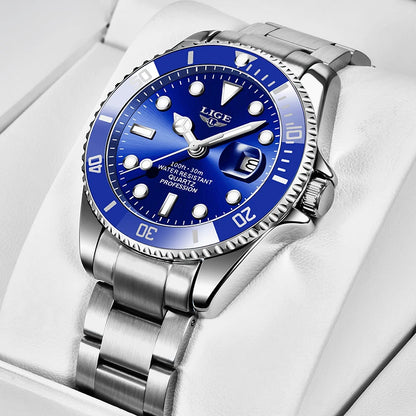 Montre Plongée LIGE Argenté Cadran Bleu