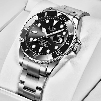 Montre de Plongée LIGE Argent & Noir - Luxe & Étanche 300m