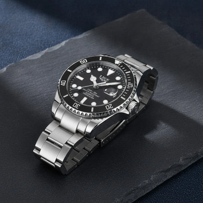 Montre de Plongée LIGE Argent & Noir - Luxe & Étanche 300m