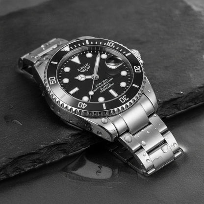 Montre de Plongée LIGE Argent & Noir - Luxe & Étanche 300m