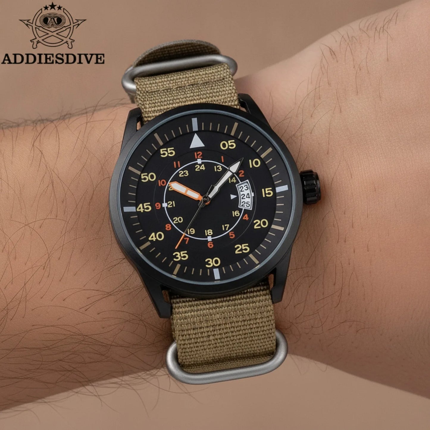 Montre Homme ADDIESDIVE Quartz Khaki Lumineuse