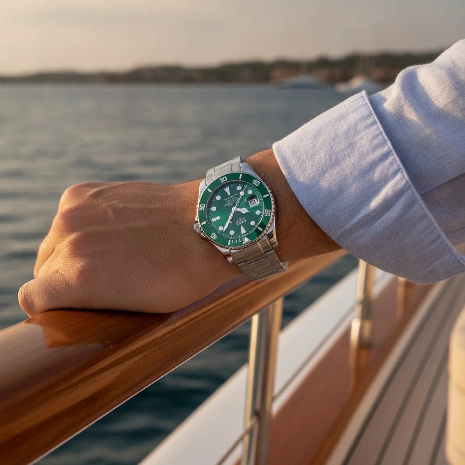 Montre Plongée LIGE Argent & Vert - Quartz 30 ATM