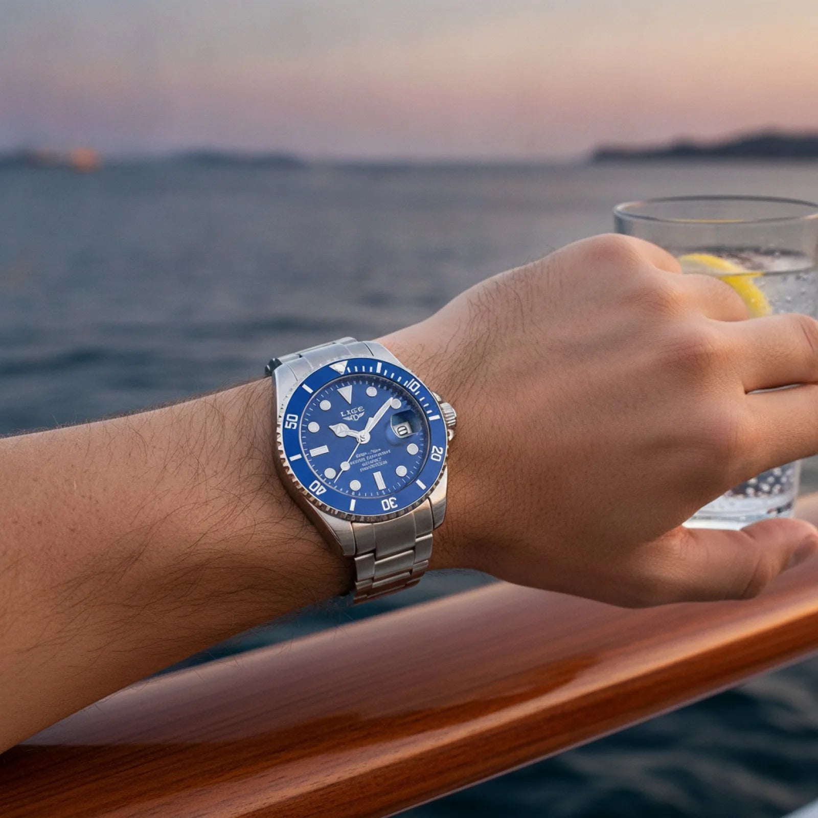 Montre Plongée LIGE Argenté Cadran Bleu