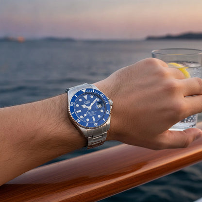 Montre Plongée LIGE Argenté Cadran Bleu