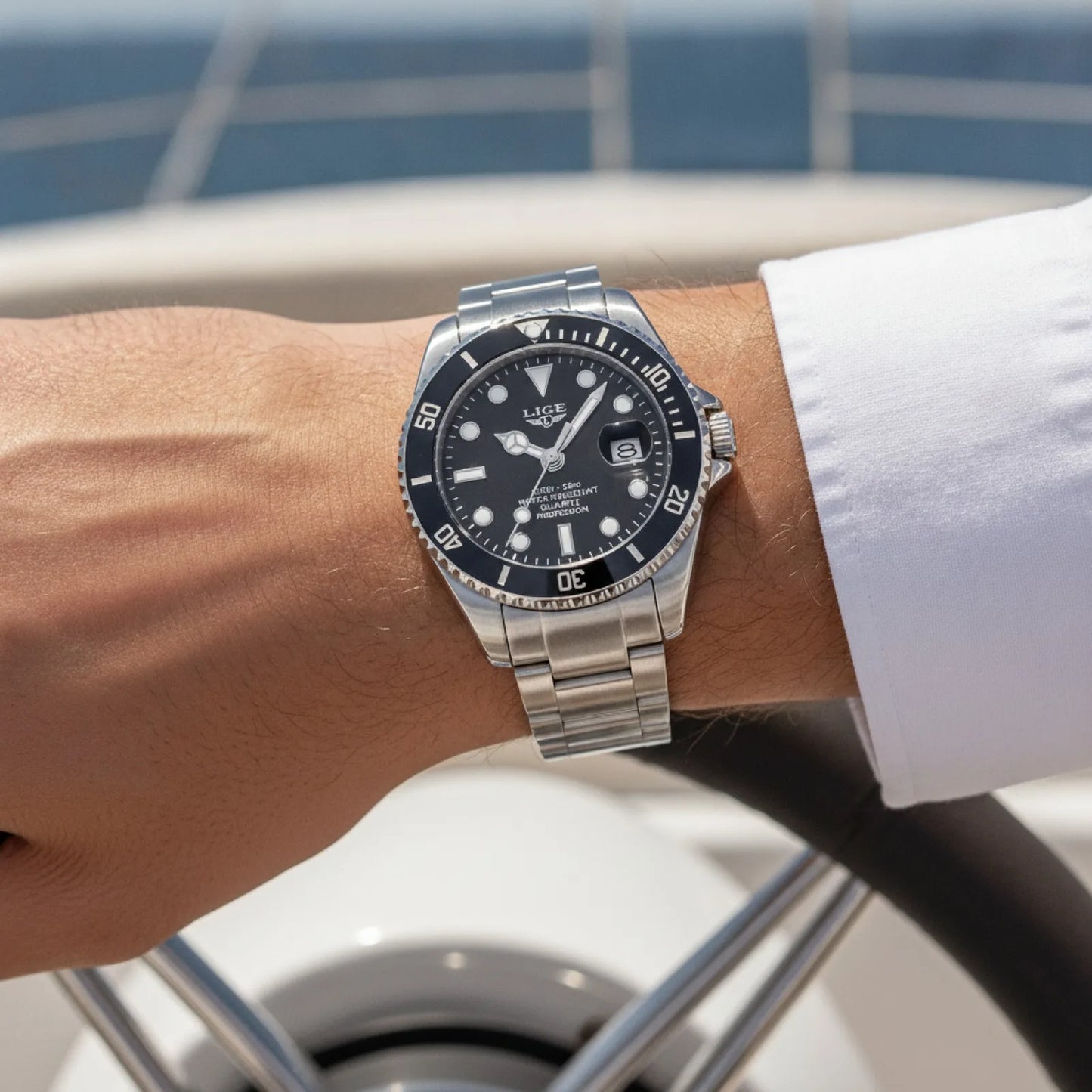 Montre de Plongée LIGE Argent & Noir - Luxe & Étanche 300m