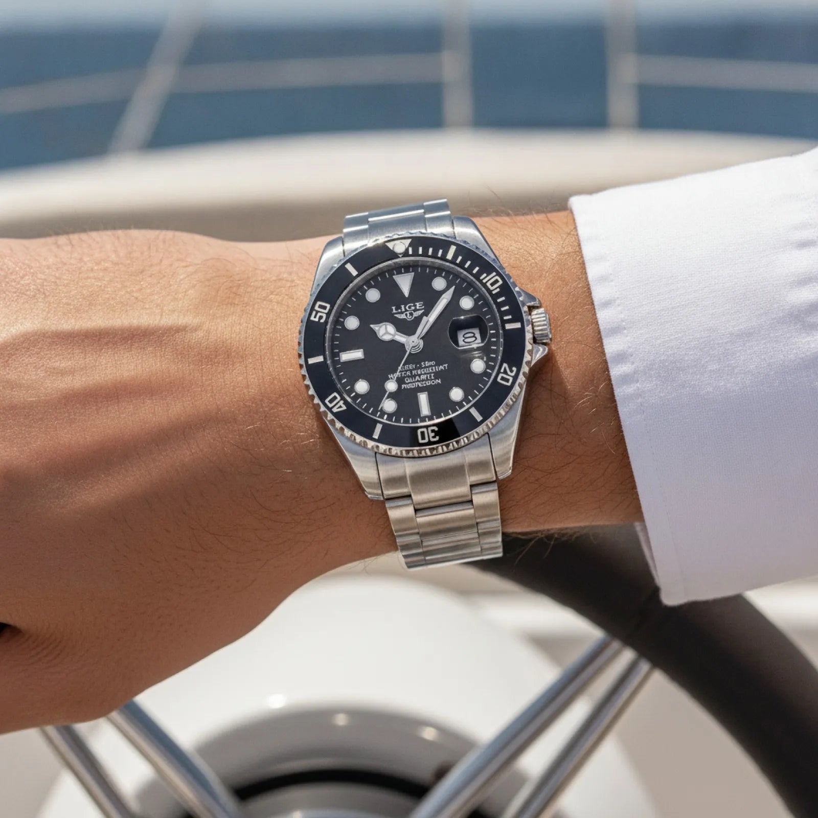 Montre de Plongée LIGE Argent & Noir - Luxe & Étanche 300m